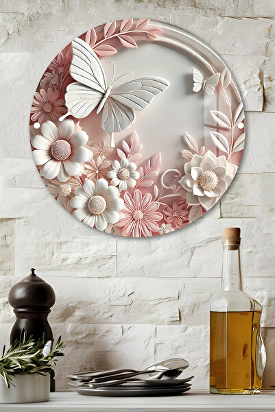 kutuTR 3D Görünümlü Temperli Cam Tablo – Kelebek ve Çiçek Desenli Duvar Süsü ...