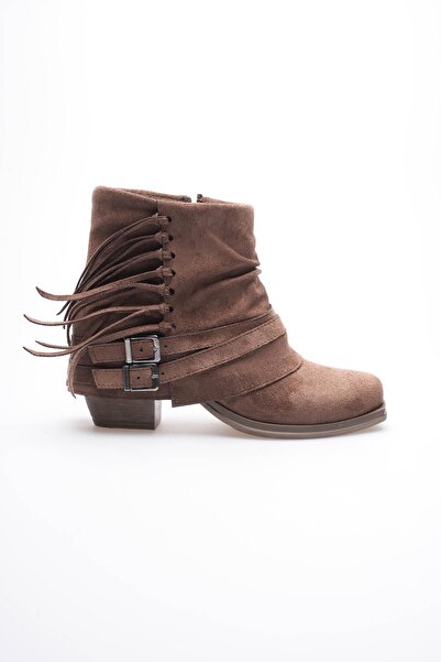 Mubiano Women's Suede Boots Drawstring Heels Tasseled Brown Ferra