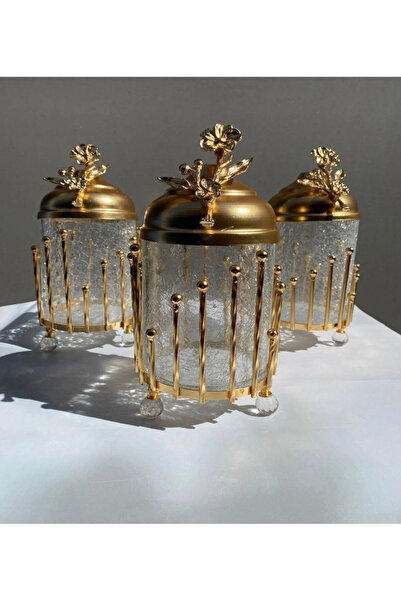 İmren Collection طقم برطمانات فاخرة مكون من 3 قطع باللون الذهبي