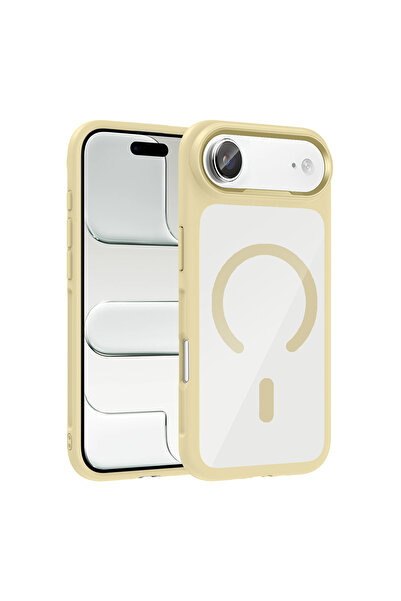 iPhone 17 Air Kılıf M-Safe Şarj Özellikli Metal Kamera Çerçeveli Zore Tiko Kapak - Gold