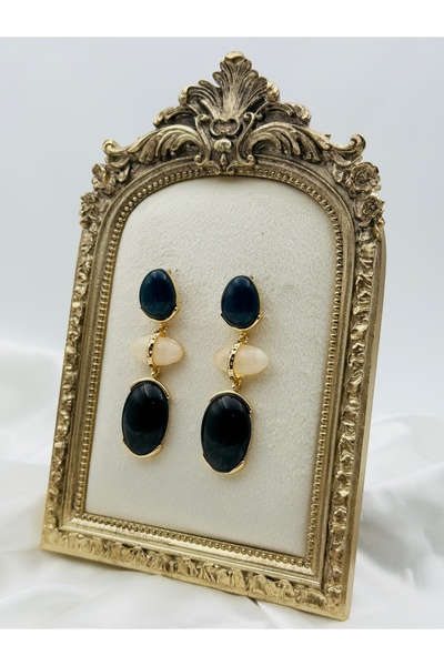 Snartun Gold Color Stone Triple Form Earrings – Modern and Elegant Women's Jewelry |   Gift Boxed