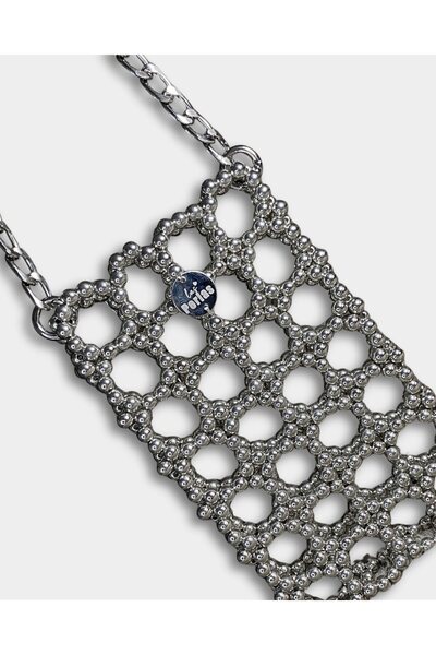 Las Perlas حامل هاتف بتصميم خرز كريستالي، حزام متقاطع، حامل بطاقات، حقيبة هات...