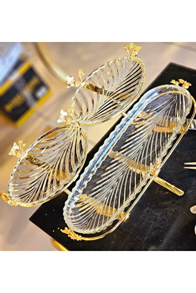 İmren Collection 3-Compartment, 2-Tier Luxury Glass Presentation Stand Gold