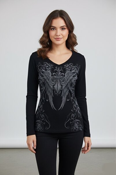 Köstebek Angel Wings Gothic Tribal Uzun Kollu Bluz