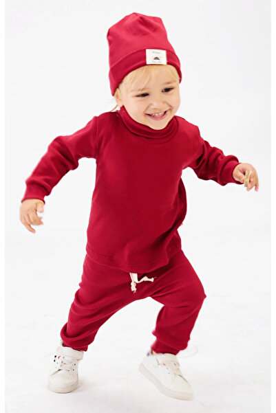 BABYSİ KİDS CLUB Turtleneck Throat Ribbed Cotton Beret 3-Piece Set Baby and Children's Clothing