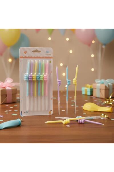 Adana Pasta Malzemeleri ERT-MUM-103 MAKARON RENKLİ KIVRIMLI MUM 6 LI