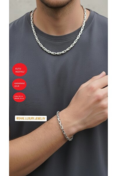 Shae Jewelry Kral Zincir Kolye ve Bİleklik Seti Paslanmaz Çelik
