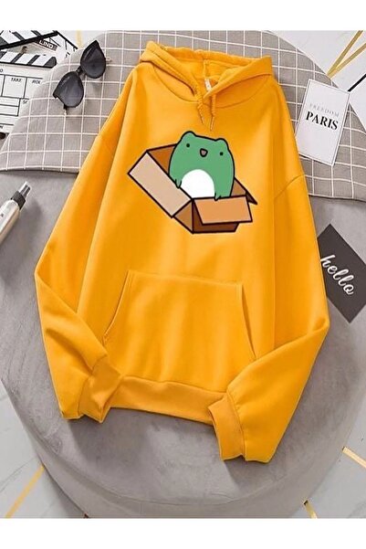 LUSHN سويت شيرت كبير الحجم مطبوع عليه شكل ضفدع أصفر مقاس كبير