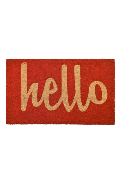 jo&mo Vibrant Red "hello" Script Coir Doormat, 45x75cm, Non-Slip, Modern Entry Mat for Indoor/Outdoor Use