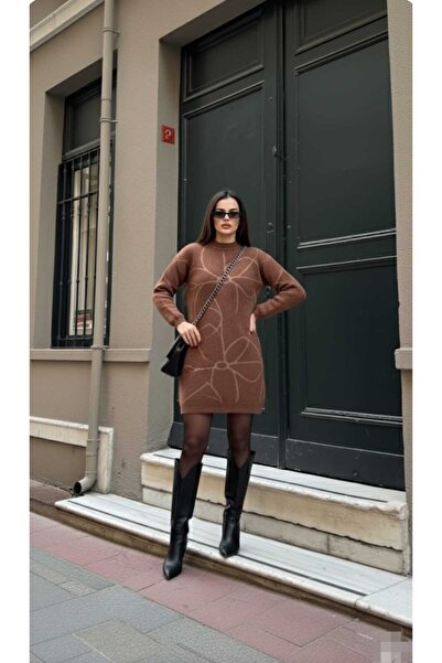 aytenli Half Turtleneck Floral Patterned S to 2XL Compatible Standard Size Bearded Soft Long Knit Sweater