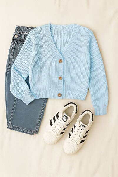 YUGA KNİTTİNG KADIN BASIC SELANİK ÖRGÜ DÜĞME DETAYLI HIRKA