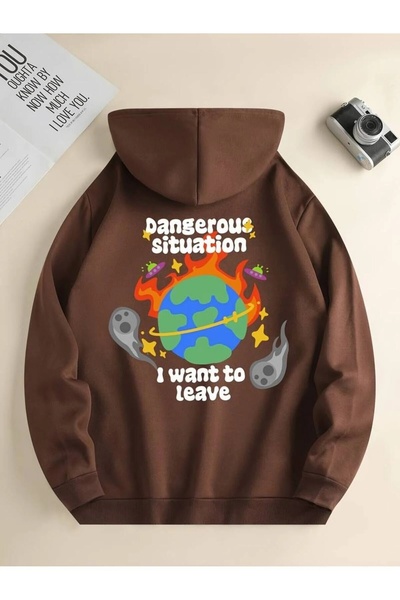 LUSHN هوديي للجنسين من Dangerous Situation مطبوع قصة فضفاضة شتوي مكون من 3 خي...