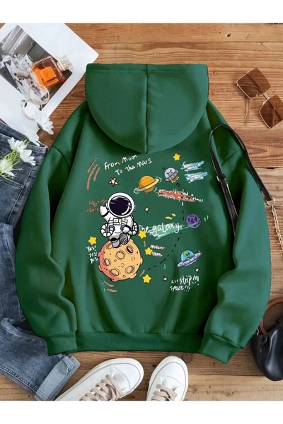 LUSHN Kids Galaxy Printed Hooded Oversize Sweatshirt Hoodie