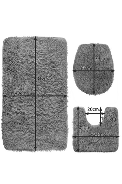 KESNUP Set of 3 bath mats, non-slip, polyester