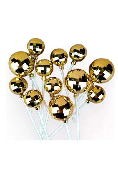 Adana Pasta Malzemeleri Ert-Top-106 Gold Rod Cake Top Decoration Balls 12 Pieces