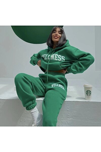 LUSHN Women's Hooded Wellness Printed Bottom-Top Tracksuit Set