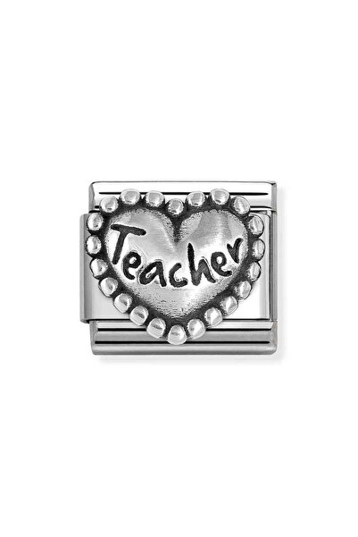 NOMİNATİON COMPOSABLE Klasik OXİDASYONLU SEMBOLLER Paslanmaz Çelik ve 925 Ayar Gümüş Öğretmen Noktalı Kalp Stan