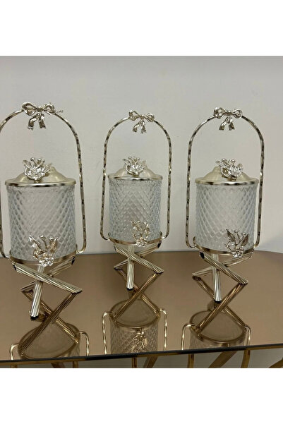 İmren Collection Basket Model 3-Piece Jar Set Silver Color
