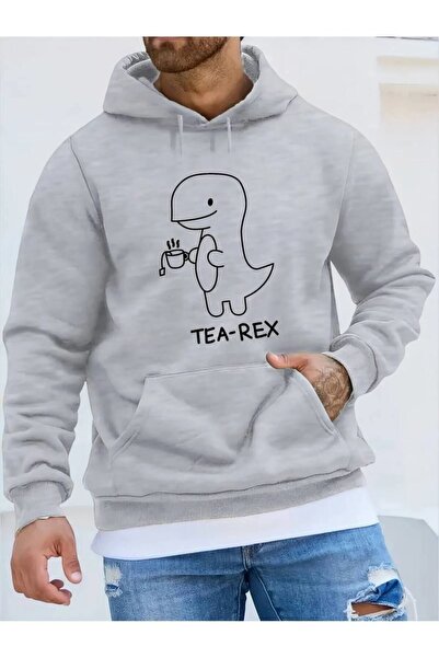 LUSHN Hanorac unisex cu glugă, cu imprimeu Tea-Rex, supradimensionat, de iarn...