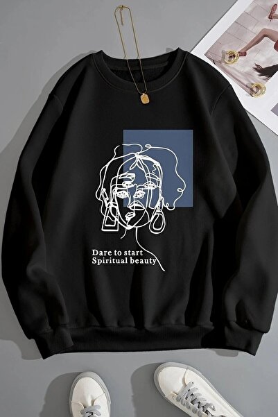 LUSHN طاقم الرقبة المرأة أسود أزرق تصميم مفصل الشكل المعتاد مقنعين البلوز