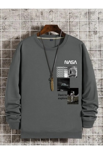 LUSHN سويت شيرت ذو 3 خيوط مقاس كبير من Nasa Unknown مطبوع ذو رقبة دائرية كبير...