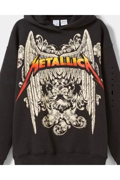 LUSHN Metallica Front and Back Printed Oversize Hooded Sweatshirt