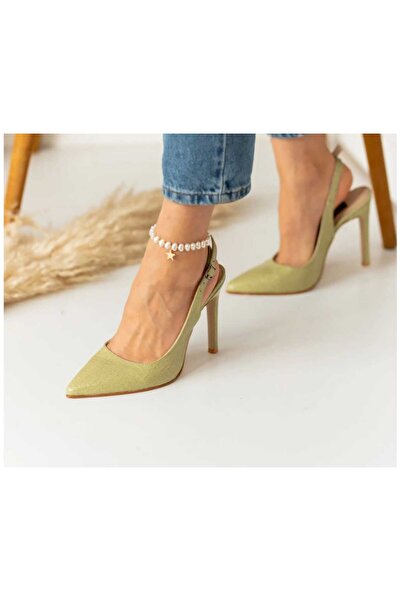 nuvilo yeşil yılan derisi 10.5 cm sivri burun stiletto ince topuklu kadın aya...