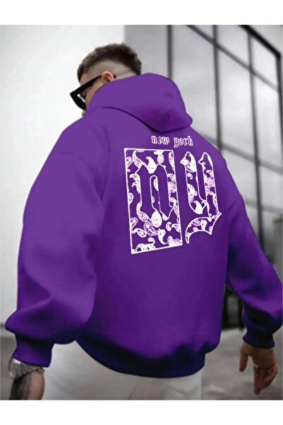 LUSHN Hanorac oversize unisex cu imprimeu New York de mărime mare