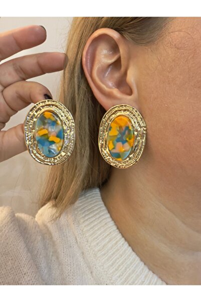 Snartun Colorful Oval Shape Gold Framed Earrings – Energetic and Stylish Women's Jewelry |   Special Boxed