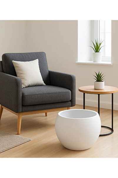 Genel Markalar Küre Saksı 20 Cm Saksı Beyaz Plastik Saksı Çiçek Saksısı