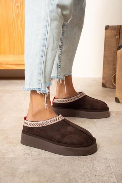TREND Kadın Kışlık İçi Kürklü Süet Slip-On Bot -Koyu Kahve