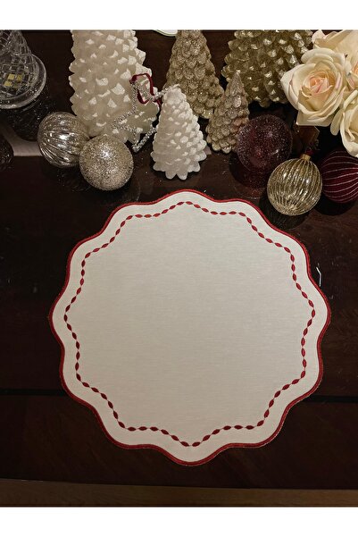 QBR Home Embroidered Round American Tablecloth. Red (1 Piece)