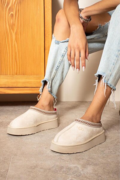 TREND Kadın Kışlık İçi Kürklü Süet Slip-On Bot - Bej