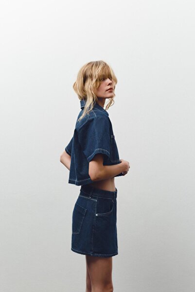 AYSEGUL SOZKESEN Mini Lacivert Renk Şort Etek