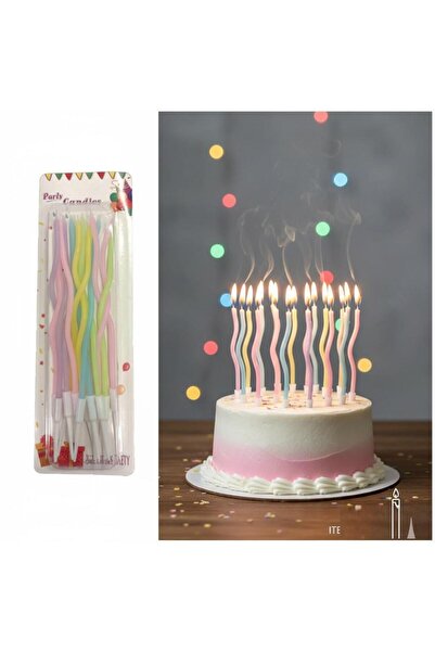 Adana Pasta Malzemeleri ERT-MUM-102 MAKARON RENK SPİRAL MUM 12 ADET