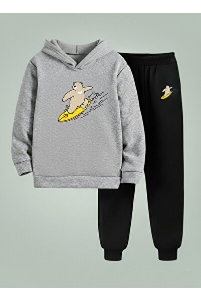 LORVEX Set cu glugă pentru copii SÖRFANING BEAR, imprimat, cu 3 fire, din mat...