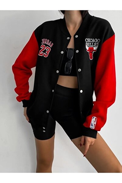 LUSHN جاكيت شيكاغوو 23 موديل كبير الحجم باللون الأسود