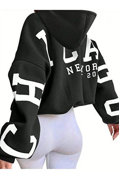 LUSHN سويت شيرت بقلنسوة كبير الحجم مطبوع عليه شيكاغو للجنسين