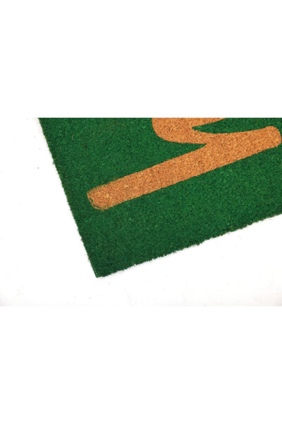 jo&mo Green "hello" Script Coir Doormat, 45x75cm, Non-Slip, Earthy Modern Entry Mat, 1.5cm Thick