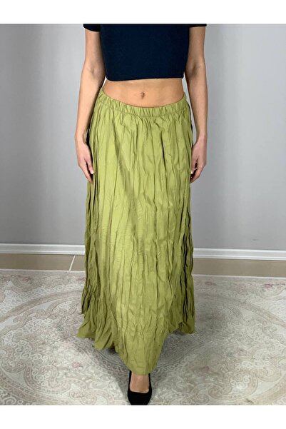 YusGos Women's Pleated Wrinkled Fabric Maxi Skirt