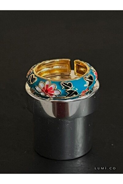 LUMİCOTAKI خاتم فولاذي قابل للتعديل مطلي بالمينا بنمط زهرة ذهبية اللون من الف...