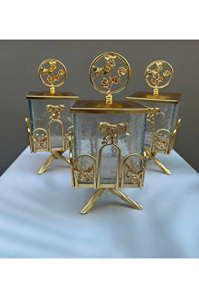 İmren Collection Lux Ribbon 3-Piece Jar Set in Gold Color