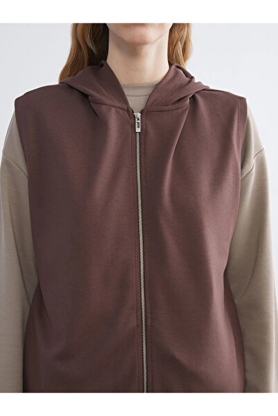 LC Waikiki LCWAIKIKI Basic Kahverengi Kapüşonlu Kadın Yelek
