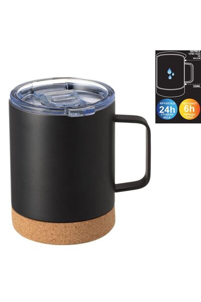 EBA Cana termos, EBA, inox, negru mat, fund din plută, capac transparent, 350ml