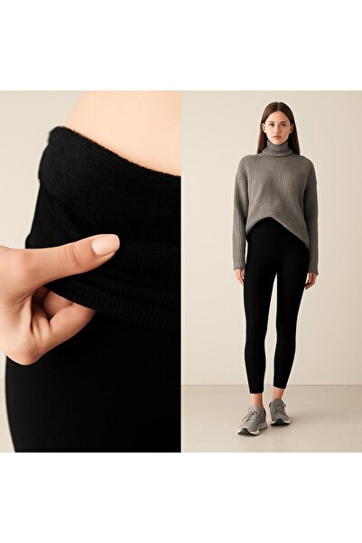 DÜVEN سروال حراري أسود من القطيفة يحافظ على الدفء بفضل قماشه الناعم وسطحه الح...