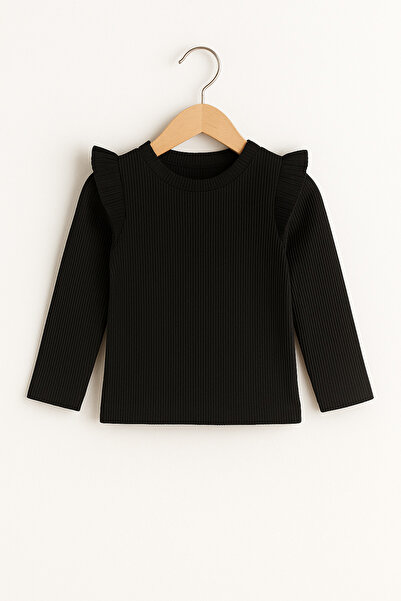 özge başaran Girl's 3-Piece Long Sleeve Ribbed Bodysuit Set - Pink, Black, Red - Ruffle Detailed Soft