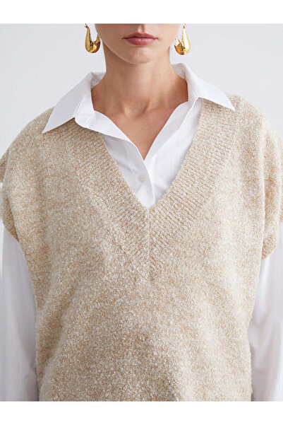 LC Waikiki Lcwaikiki Classic Beige V-Neck Women's Knitwear Sweater