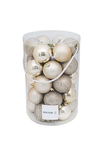 EBA Set of Christmas Baubles Champagne Matte Shiny Glitter, EBA, 7 cm - 30 pcs