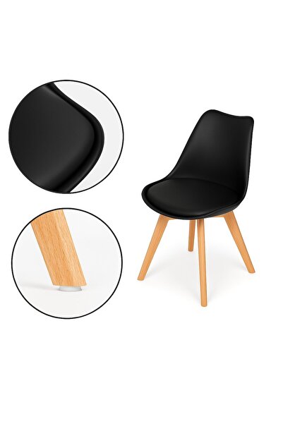EBA Set 4 Scaune, pentru Living si Bucatarie, Negru, 84x49x46 cm, Picioare di...