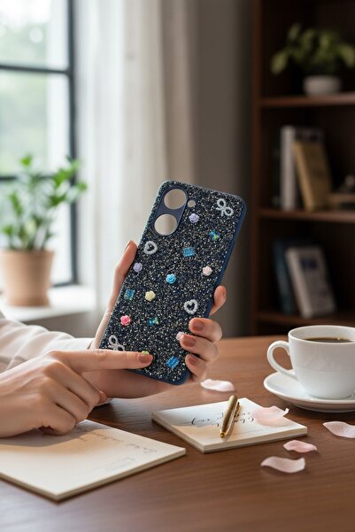 batuteknoloji Vivo Y18 Fiyonk Kalp Desenli Kırçıllı Taşlı BTU Silikon Kapak